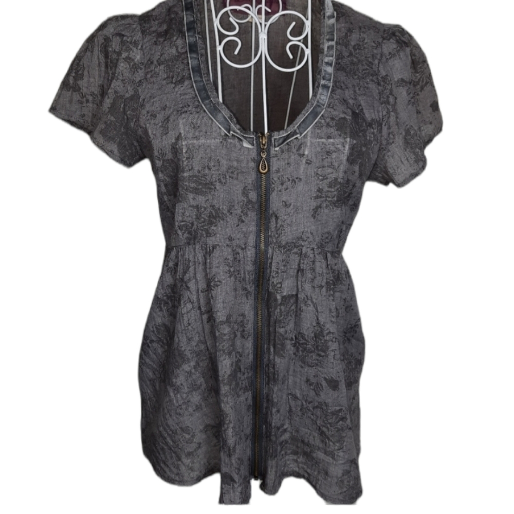 Closet Romantic Top Zip Front Babydoll Gray SZ S